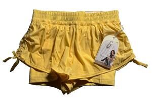 Blogilates Girls Tiny Bows Shorts Size M 8 Yellow Built In Liner NWT